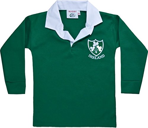 H M FASHION Kids Babies Irish Ireland Shamrock Rugby Full Sleeve Top Retro Shirt (3-6 Months) Emerald Green