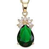 RIZILIA Pear Cut Birthstone Necklace for Women - May Simulated Green Emerald - 14K Yellow Gold Plated Pendant, 18'+2' Chain - Gift Boxed for Her, Mother Birthday