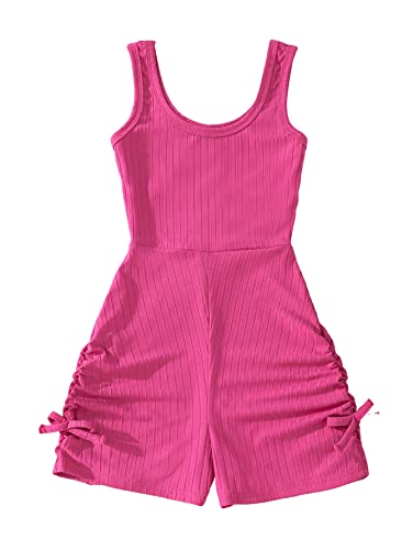 Milumia Girl's Rib Knit Ruched Tank Romper Knot Side Sleeveless Shorts Jumpsuit Unitard Hot Pink 12-13 Years #TOP29