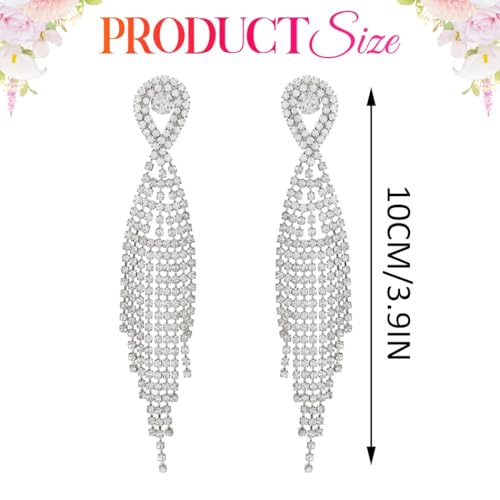 Catery Rhinestones Tassel Earrings Fringe Dangling Earrings Crystal Wedding Ear Jewelry for Brides and Women4