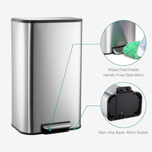 Caneca de basura rectangular acero inoxidable 20 L miniatura 5