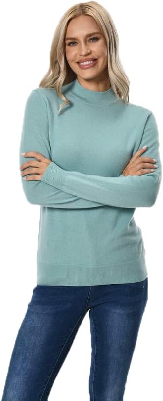 Women's 100% Pure Cashmere Long Sleeve Pullover Mock Neck Sweater