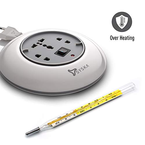 Image of SYSKA PW-0301 Universal Sockets Power Wheel 1500 Watt, 240V and 4m Cord Length Extension Board with Smooth Rotation, Rocker Switch and Overheat Protection - (Grey and White)