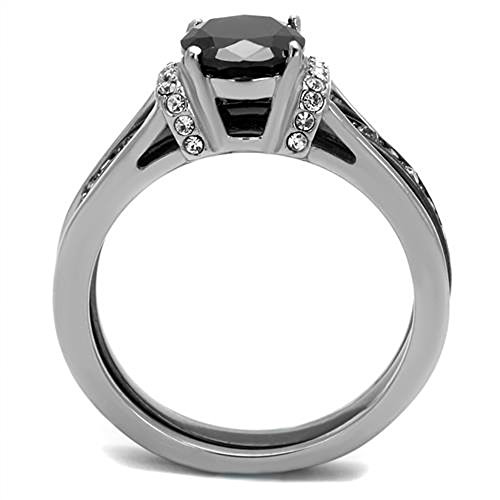Marimor Jewelry 2.12 Carat Oval Cut Black Cubic Zirconia Two Toned Ion Plated Stainless Steel Wedding Ring Set3