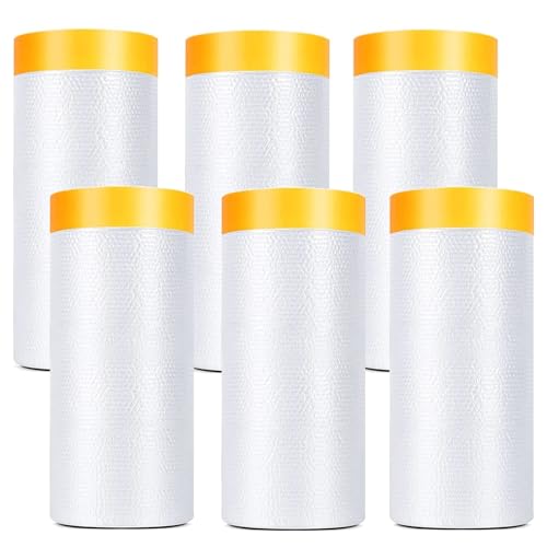 HOUSLUX abdeckfolie klebeband abdeckfolie maler malerfolie， 6 Rollen 1.1M*20M, Transparent Abdeckfolie mit Gewebeklebeband Selbstklebende Malerfolie Malerkrepp zum Staubschutz