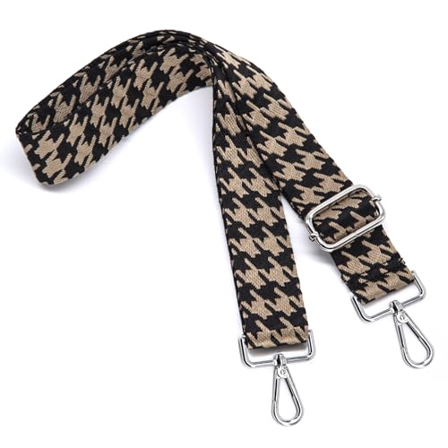 Image of S&loyoe Silver bucklePurse Straps Replacement Crossbody Bag Strap Adjustable Wide Guitar Straps for Handbags 1.5inch (Houndstooth black kakhi silver)
