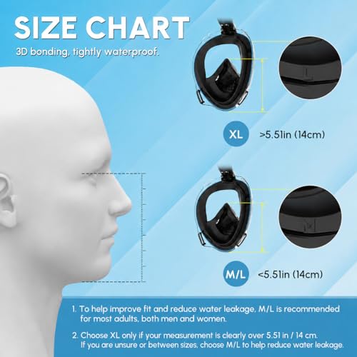Yosmer Electric Full Face Snorkel Mask for Adults, Fan-Assisted Snorkeling Mask with Dry Top System, 180° Panoramic View, Anti-Fog Design, Foldable Travel Snorkel Gear, Blue-L — view 3