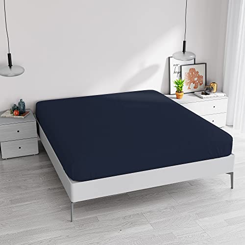 Italian Bed Linen Fitted Sheet "Elegant" with Corner, Microfiber, Maxi double, Dark blue - Image 2