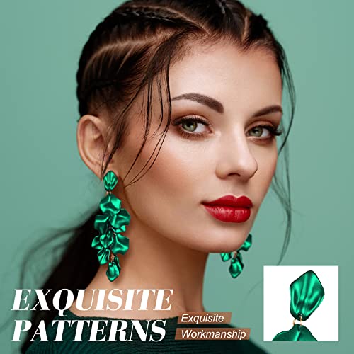 6 Pairs Long Acrylic Rose Petal Drop Dangle Earrings Bohemian Resin Multicolored Flower Statement Floral Tassel Earrings Layered Floral Petal Earrings For Women Girls Bridal Prom Gifts (Long Style) #TOP3