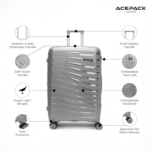 Image of ACEPACK by Verage - STARLINK Unbreakable Hard Side Polypropylene Luggage Large Check in 103L | Lightweight Suitcase Set with 360 Silent Spinner Wheels, Number Lock,Telescopic Handle & 3 Year Warranty