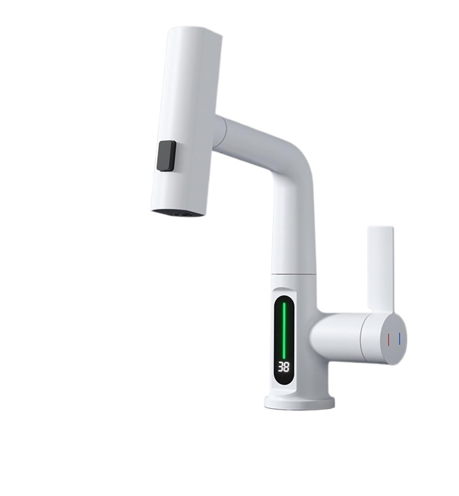 CVFRDD Waterfall Pull Out Kitchen Faucet, White Intelligent Digital Display Cold Hot Mixer Taps, Rotatable Sink Lifting Basin Faucet(Bianco)