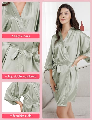 EPLAZA 7 Pcs Women Silky Satin Robe Wedding Bridal Party Bride Bridesmaid Robes Kimono Loungewear Dressing Gowns3