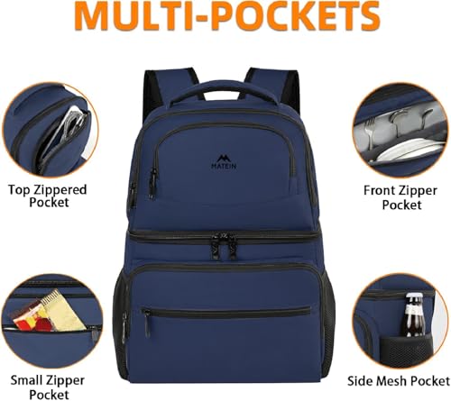 Image of MATEIN Cooler Backpack, 26 Cans Insulated Lunch Backpack for Men Women, Leakproof Double Layer Lunch Cooler Bag Lightweight Soft Lunch Backpack with Cooler Compartment, Beach Camping Hiking Beer Gifts