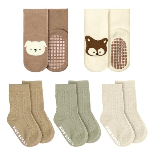 haakaa Toddler Non Slip Socks,Cute Baby Socks with Anti-Slip Soles for 1-3 Years Infants Toddlers Kids Boys Girls-5 Pairs