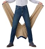 geithran Men's Sherpa Fleece Lined Jeans Winter Thermal Pants with Stretch Denim Business Casual Straight Retro Blue 32W/30L