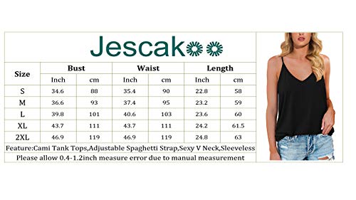 Jescakoo Black Tank Tops For Women Sleeveless V Neck Shirts Casual Spaghetti Strap M #TOP4