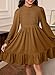 blibean Tween Girl Fall Long Sleeve Dress Big Kid Boho Ruffle Neck Smocked Dresses Semi Formal Party Swing Dresses Young Solid Casual Trendy Dressy Outfit Clothes Brown Size 8-9 Year Old