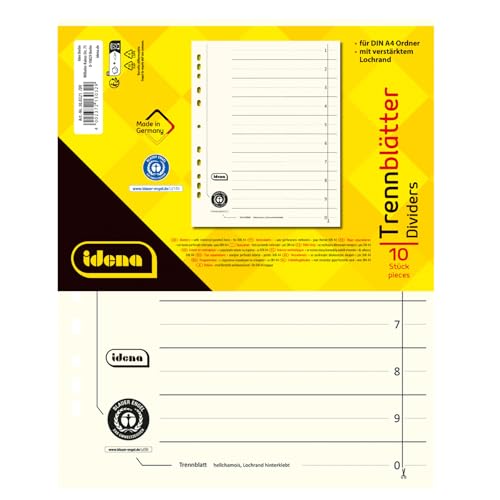 Idena 300321 - Trennblätter DIN A4, aus Karton, 190 g/m², hellchamois, 10 Stück