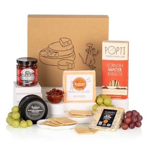 Virginia Hayward Cheese Hamper - Hampers & Gourmet Gifts, Blue Stilton, Red Leicester, Cheddar, Chutney and Water Biscuits - Hamper Gifts for Women and Men