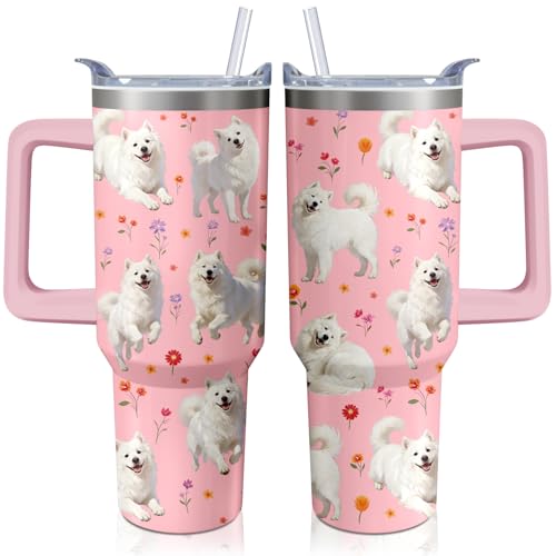 40oz Samoyed Dog Tumbler with Handle