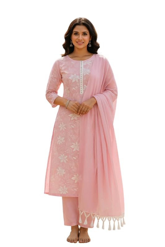 Women’s South Cotton Floral Printed Kurta with Pant and Dupatta Set | Salwar Suit Set