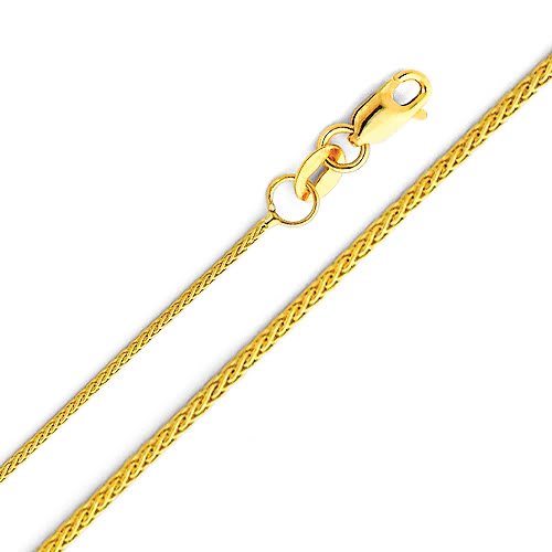 The World Jewelry Center 14K Real Yellow Gold Religious Miraculous Mary Medal Pendant With 0.9Mm Braided Wheat Chain Necklace - 20" #TOP3
