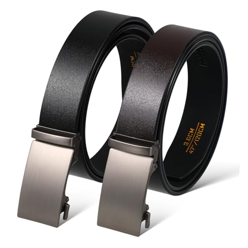DOITOOL 2Pcs Adjustable Ratchet Belt with Vintage Automatic Buckle Versatile Slide Waist Belts for Men Fashion Accessory for Any Occasion