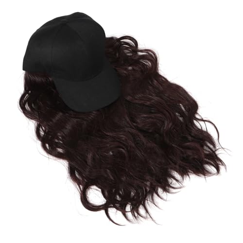 Casquette de baseball avec cheveux bouclés noirs intégrés Veemoon pour femme