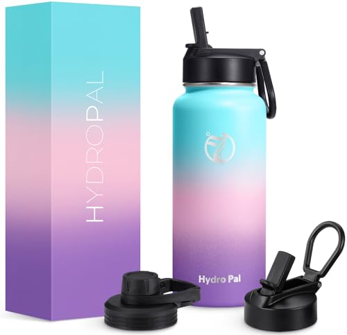 HydroPal Edelstahl Trinkflasche - 750ml/ 1L/1.2L/1.9L, BPA-Frei, Kohlensäure geeignet, Isolierte flasche mit Strohhalm & 2 Deckel