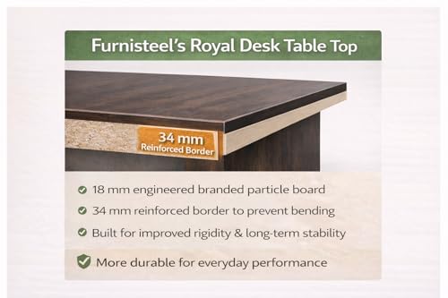Image of Office Table for Work & Home | 4 Ft Computer Desk & Study Table | Engineered Wood Workstation | 3 Drawers | Spacious Laptop & Writing Desk | Royal Desk P1