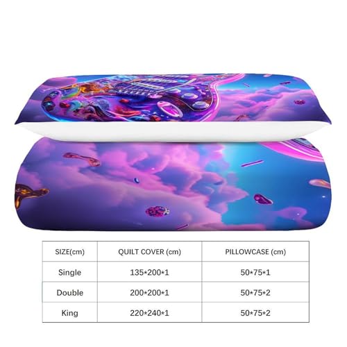 Housse de couette imprimé 3D violette design musical en microfibre douce pour adulte