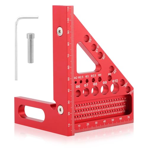 3D Multi-Angle Measuring Square Ruler 22.5-90 Degree Woodworking Protractor Versatile Hole Scribing Woodworking Tools for Engineering & Construction(Color:red)