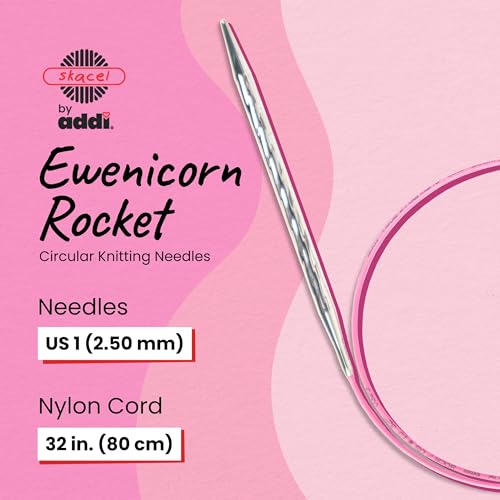 Image of skacel by addi Ewenicorn Rocket Circular Knitting Needles, Fixed 32 Inch (80 cm) White Chrome Plated Brass Tips with Flexible Nylon Cord, 2.5 mm (US Size 1)
