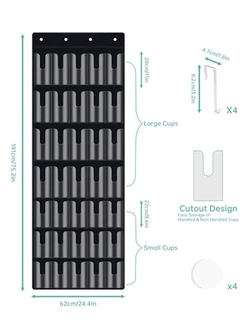 NiHome 35-Pocket Large Capacity Door Cup Organizer for Stanley Tumblers 30oz, 40oz, Door Hanging Water Bottle Storage with Double-Sided Tape Stabilizer, Waterproof Oxford Fabric, Transparent, BPA-Free