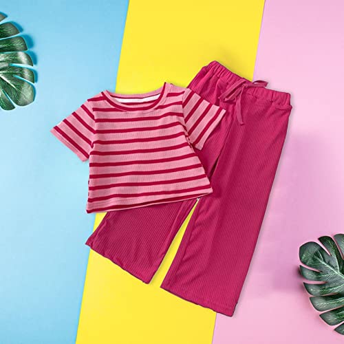 Ensemble d'été sans manches bébé fille tenue rayée rose 6-7 ans