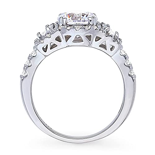 BERRICLE Sterling Silver CZ 3-Stone Halo Wedding Engagement Promise Rings for Women, Art Deco Cubic Zirconia Ring - Asscher, Cushion, Marquise, Princess, Round, Pear Cut4