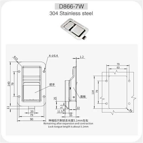 Serrure de panneau MS866-7 en inox 304 pour porte d'armoire et soute