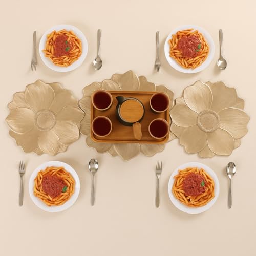 Image of Homerz Premium Table Runner, PVC, Size- 92x34 cm | Waterproof, Heat Resistant, Non-Slip, Easy to Clean Soft Table Runner for Coffee Table, Dining Table and Centre Table. (Lotus Trio)