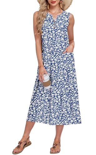 MOLERANI Beach Wear for Women Maxi Dress with Pockets V Neck Sleeveless Button Down Casual Summer, GY BU S Floral, L