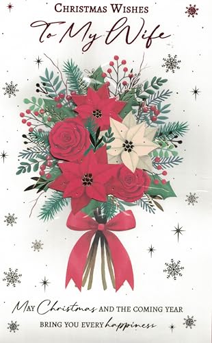 Extra Large Wife Christmas Card, Traditional Xmas Design, 8 Page Insert, 30.5 x 20.3 cm