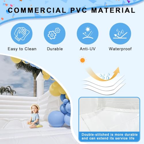 Inflatable Large White Bounce House for Kids, PVC Inflatable Jumping Castle 13x13x10FT with 950w Air Blower, Durable and Easy to Set up, for Wedding, Birthday Party - Image 4