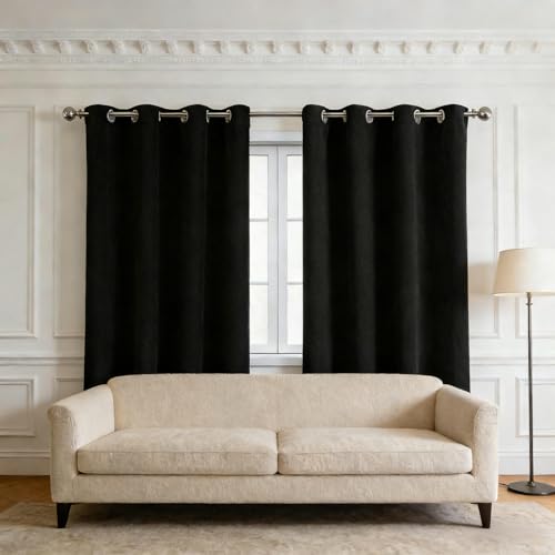 Rideau occultant noir 170x165 cm thermique isolant pour une chambre moderne