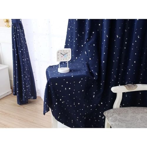 Rideau bleu à étoiles perforées style délicat pour chambre