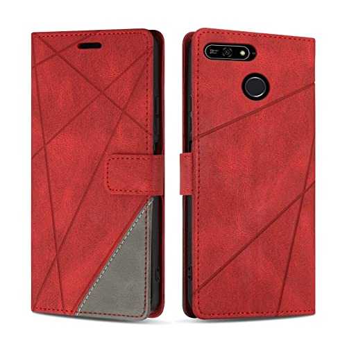 SONWO Cover per Huawei Y6 2018 / Huawei Honor 7A Custodia, Flip Caso in PU Pelle Case Cover Premium Portafoglio Custodia per Huawei Y6 2018 / Huawei Honor 7A, Supporto Stand, Slot per Schede, Rosso