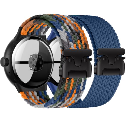 Image of Yeahxing Band for Pixel Watch 4 /3 /2 /1 Band - Stretchy Nylon Braided Bands for Google Pixel Watch 41mm 45mm, Fit 6.8-10.2 inch Adjustable Wristband with Parachute Buckle for Men Women