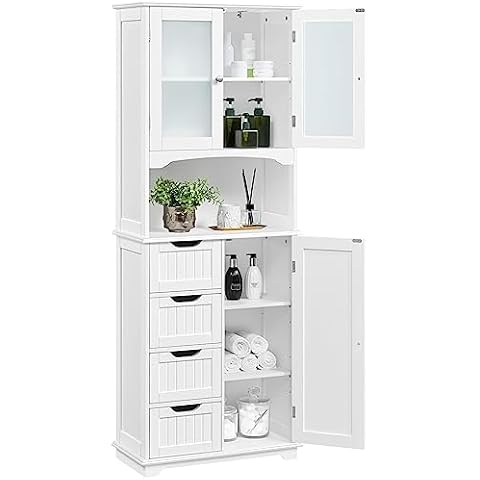 Yaheetech Tall Bathroom Storage Cabinet with Drawers Cover