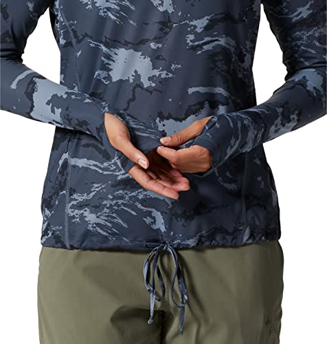 Mountain Hardwear Women's Standard Crater Lake Long Sleeve Hoody, Blue Slate Crag Camo, Large #TOP6