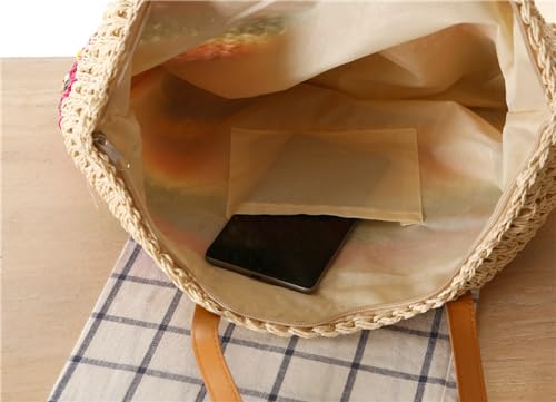 Image of Rainbow Straw Bag for Women Contrast Striped Straw Shoulder Bag Beach Tote Bag Summer Straw Hobo Handbag 2024 Straw Purse