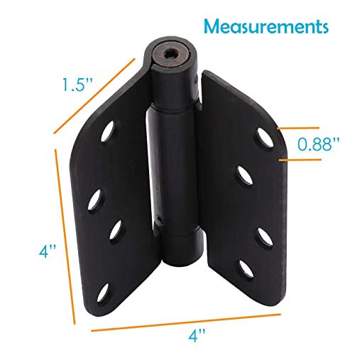 Houseables Self Closing Door Hinges, Mortise Spring Hinge, 5/8" Radius Corner, Oil Rubbed Bronze Finish, 4” X 4”, 2 Pk, 2.7 Mm, Automatic Closer, Adjustable, Tension Loaded, Auto Close Pin, Heavy Duty #TOP1