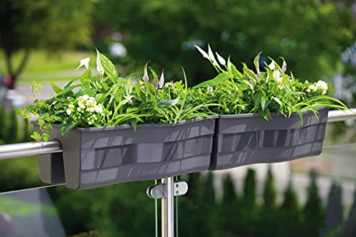 United Frames And Products “Ridge Rail” Long Rectangular Flower Pot, Plant Window Box- Indoor/Outdoor Hanging Rail Planter – Patio, Deck, Balcony, Garden 2 Pack (Grey) #TOP1